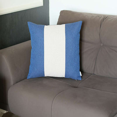 Blue and White Centered Strap Throw Pillow