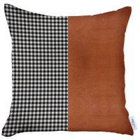 Houndstooth Divided Brown Faux Leather Throw Pillow