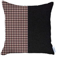 Houndstooth Divided Black Faux Leather Throw Pillow