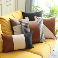 Tricolored Faux Leather Lumbar Throw Pillow