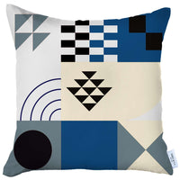 Blue and White Boho Chic Printed Throw Pillow