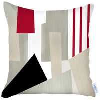 Red and White Abstract Geometrics Throw Pillow