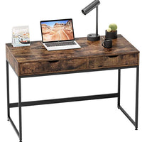 43" Modern Rustic Brown and Black Two Drawer Desk