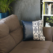 Navy Blue Divided Faux Leather Throw Pillow
