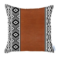 Rustic Brown Faux Leather Geometric Throw Pillow