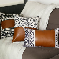 Rustic Brown Faux Leather Geometric Throw Pillow