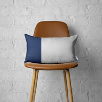 Two Toned White and Navy Leather Lumbar Pillow