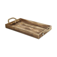 Brown Wooden Tray with Rope Handles