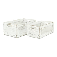 Set of Two Rustic Whitewash Chicken Wire Sides Wooden Crates