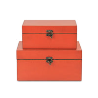 Set of Two Coral Wooden Storage Boxes
