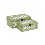 Set of Green Quatrefoil Mirror Jewelry Storage Boxes