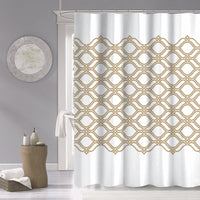 Gold and White Printed Lattice Shower Curtain
