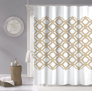 Gold and White Printed Lattice Shower Curtain
