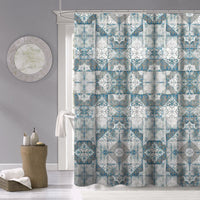 Blue and Gray Decorative Tiles Shower Curtain