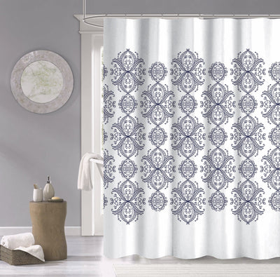 Navy and White Decorative Shower Curtain