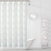 White Striped Embroidered Shower Curtain
