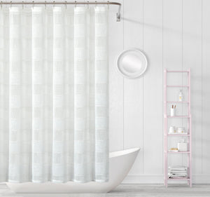 White Striped Embroidered Shower Curtain