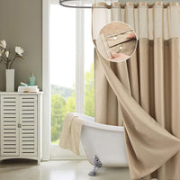 Mocha Sheer and Grid Shower Curtain and Liner Set