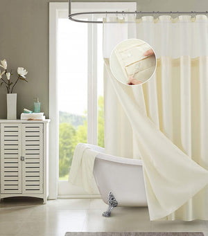 Ivory Sheer and Grid Shower Curtain and Liner Set