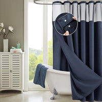 Navy Modern Grid Shower Curtain and Liner Set