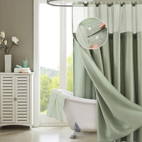 Sage Green Modern Grid Shower Curtain and Liner Set