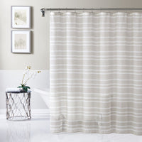 Taupe and White Striped Shower Curtain