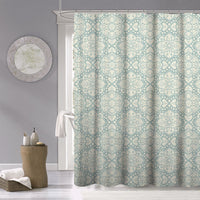 Teal and Cream Medallion Lattice Shower Curtain