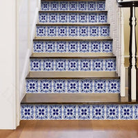 7" X 7" Blue And White Mosaic Peel And Stick Removable Tiles