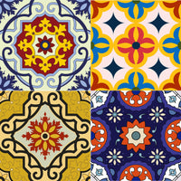 4" X 4" Blue And Yellow Mosaic Peel And Stick Removable Tiles