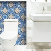 7" X 7" Blues and Crema Peel And Stick Removable Tiles