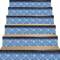 4" X 4" Blue and White Cross Peel And Stick Tiles