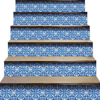 6" X 6" Blue and White Cross Peel And Stick Tiles