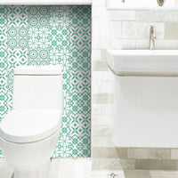 7" x 7" Light Green And White Geo Peel and Stick Removable Tiles