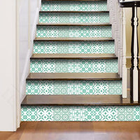7" x 7" Light Green And White Geo Peel and Stick Removable Tiles