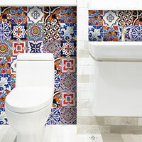6" x 6" Blues and Reds Mosaic Peel and Stick Removable Tiles