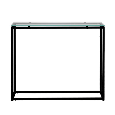 Geo Rectangle Clear Glass and Black Console Table