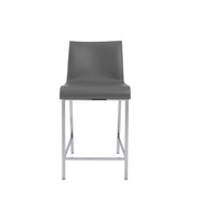 Set of Two Gray Leather and Steel Counter Stools