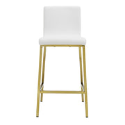 Set Of Two 36" White And Gold Steel Low Back Counter Height Bar Chairs With Footrest
