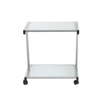 Silver and Frosted Glass Rolling Printer Cart