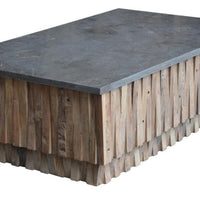 Rectangular Stone and Wood Coffee Table