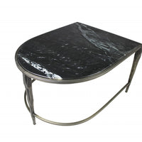 Set of 2 Black Marble Top and Glass Coffee Tables