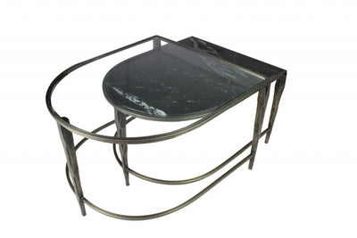 Set of 2 Black Marble Top and Glass Coffee Tables