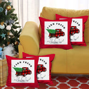 Set of 4 Christmas Buffalo Check Pick Up Truck Throw Pillows