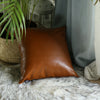 Set of 2 White and Brown Faux Leather Throw Pillows