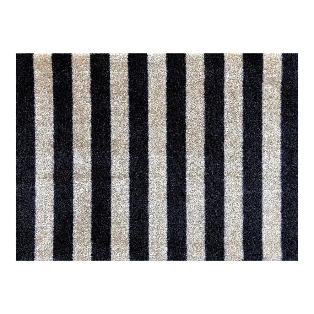 2' x 3' Black and Tan Wide Stripe Washable Floor Mat