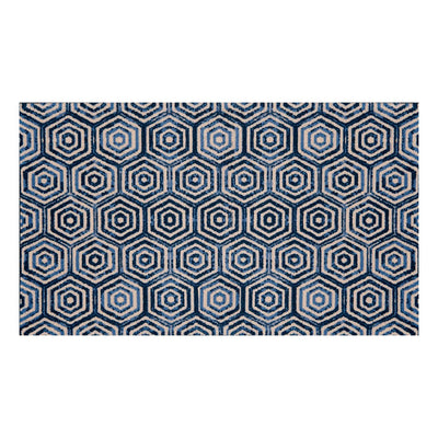 2' x 4' Shades of Blue Hexagons Washable Floor Mat