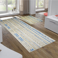 2' x 6' Blue and Taupe Tribal Washable Runner Rug