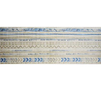 2' x 6' Blue and Taupe Tribal Washable Runner Rug