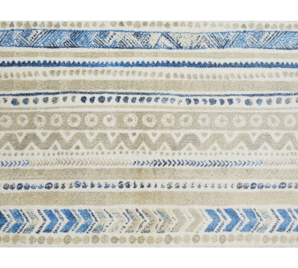 2' x 3' Blue and Taupe Tribal Washable Floor Mat