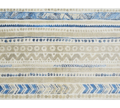 2' x 3' Blue and Taupe Tribal Washable Floor Mat
